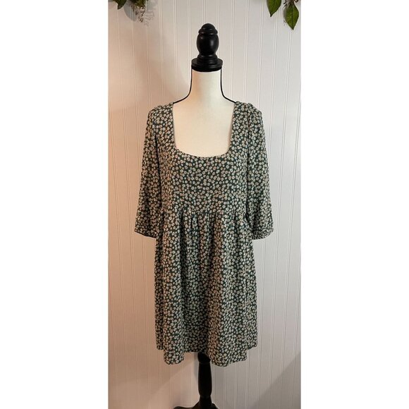 American Eagle Green Floral Mini Dress With Puff Sleeves Back Tie & Zipper Sz M - Picture 3 of 16